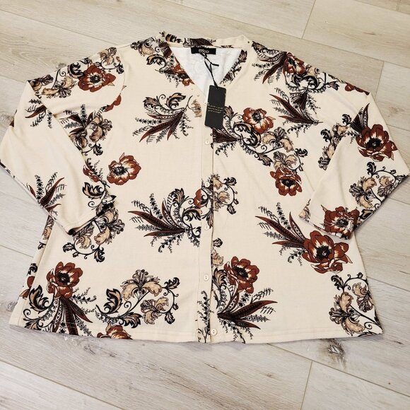 Womens Stefano Cocci XXL Brown Floral Paisley Sweater Cardigan - Picture 1 of 4